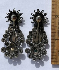 ANTIQUE ARMENIAN BYZANTINE REVIVAL OTTOMAN PEARL COIN SILVER JEWELED EARRINGS