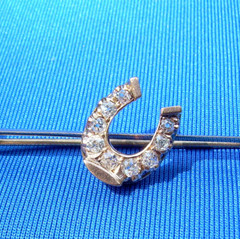 Original EARTH MINED DIAMOND Deco Horseshoe Brooch Equestrian PIN SOLID 14K GOLD