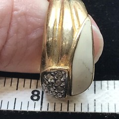 Vintage Signed 18K HGE Gold Plated Cream Enamel Rhinestone Ring varied sizes