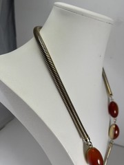 Vintage Lanvin Paris Snake Chain Necklace w/ Carnelian & Gold Tone Beads