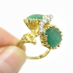 NYJEWEL 18k Yellow Gold 14.5ctw Natural Jade & Diamond Ring