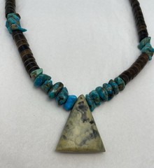 Santo Domingo Inlay Turquoise Heishi Necklace Turq Blue Green Pendant