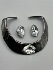 Vntg Kenneth Jane Lane crystal collar necklace With Earrings Clip On Rare#812
