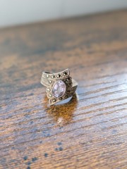 VTG SterlingSilver FAS Marcasite Amethyst Shield RingS6.5 February Birthstone