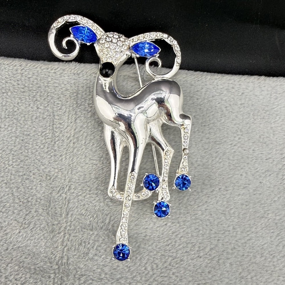 Vintage Eisenberg Ice Ram Reindeer Silver Tone Rhinestone Deer