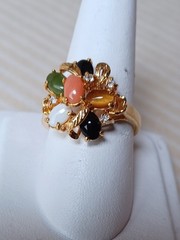 Vintage 80s 90s Gold Plated Cocktail Ring Semi-Precious Stones Size 9.5