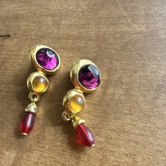 Mixed Lot of 5 Pairs reds orange Women’s Fashion Earrings Glass Plastic Metal