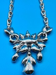 ORA Necklace Vintage 1940’s Blue Rhinestones Silver Tone Collar Length Signed