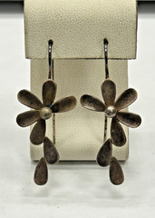 Vintage Signed KIM 925 Sterling Silver Flower Floral Daisy Earrings