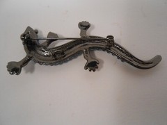 Gecko Lizard Rhinestone Brooch Gun Metal Grey 3″