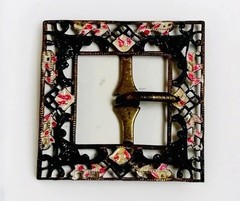 Antique Victorian Art Nouveau 1895-1910 Sash Buckle Enameled Brass 1.5” HTF