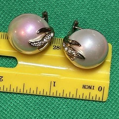 Vintage Carucci Earrings Gold Tone Rhinestone Faux Pearl Pierced 3/4” Beautiful