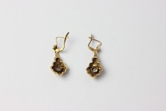 Pair of 18K Gold Earrings Past or White Stones Pierced Back