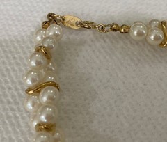 Vintage Trifari 1980s? Braided Faux Pearl Necklace Gold Tone Trim Excellent 28”