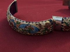 Three Vintage High End Cloisonné Bangle Bracelet One Hinged Antique