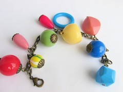 Vintage Colorful Glass Beads Charm Bracelet 7″ Cable Chain Chunky Boho Fun