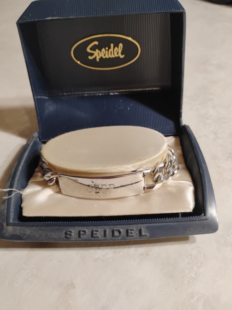 Vintage Speidel ID Bracelet Silver Tone With Black Panel In Box Engraved JEFF