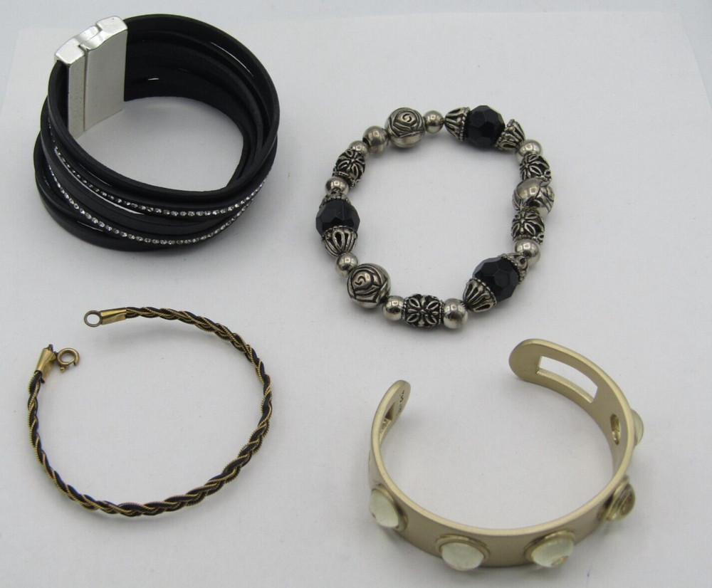 LOT OF 4 DESIGNER STYLE BRACELETS – ONE SIGNED “JA C & I” BANGLE BEADED etc. w6