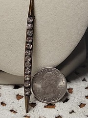 925 Sterling Silver Top Cubic Zirconia Vintage Bar Brooch.