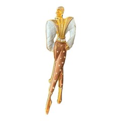Vintage Art Deco Style Fashion Lady Brooch Gold Tone Enamel Figural Woman 3”