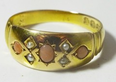 Antique Coral and Pearl 15 karat Gold Gypsy Ring