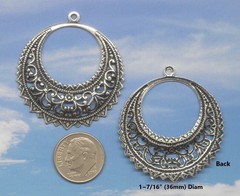 #0025 LARGE ANTIQUED STERLING S/P ROUND OPEN FILIGREE W/TOP HANG RING – 2 Pc Lot