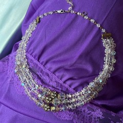 Vintage 1950s 1960s Iridescent Cut Glass Beaded Three Strand Necklace Fairy