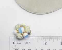 VTG 2-STRAND PASTEL BLUE/WHITE/GOLD NECKLACE-EARRING SET-W/EXTENDER-CLIP-ONS