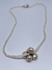 Vintage Creamy Pearls Irregular Baroque Freshwater Pearls Center 925 Hangtag 16”