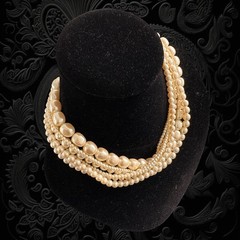 Vintage Carolee Six Strand Faux Pearl Necklace Box Clasp Signed 16” Excellent