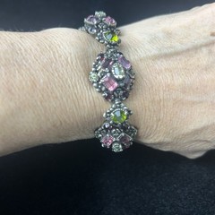 RARE Hollycraft 1954 Dimensional Cluster Rhinestone Gold Tone Vtg Bracelet
