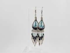 Vintage Estate BLUE DREAM CATCHER Dangle Earrings 3.5 INCHES LONG!