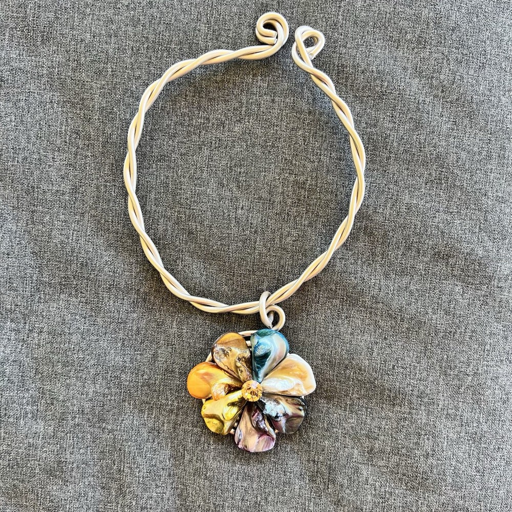 Vintage Jeff Lieb Wire Choker Necklace Gold Tone Flower with Citrine Crystal