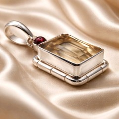 Citrine Pendant Sterling Silver Emerald Cut Garnet Necklace Gemstone Statement
