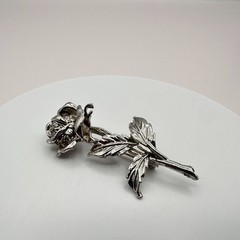 Vintage Rose Flower Brooch Silver Tone Romantic Cottagecore Garden Floral