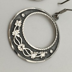 Vintage Sterling Silver Floral Hook Dangle Earrings Marked CM-10 925 Mex 12g #61