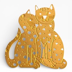 Vintage Mid Century Modern Cat Couple Brooch Snuggling Abstract Cutout Pin