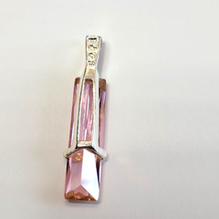 Vintage Pink Cubic Zirconia Baguette Pendant Silver 925, Modernist, 1 5/8″L