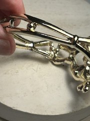 Vintage Aurora Borealis Pink Rhinestone Bracelet Gold Tone Ornate Open Work MCM