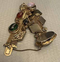 Victorian Revival Bracelet Mesh Jeweled Slide Charms Faux Gems Bold Statement