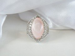 Large Sterling Silver 925 Pink MOP White Topaz Statement Ring Size 7