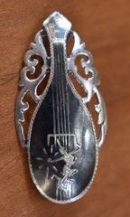 Vintage Siam Niello Brooch Sterling Silver mandolin brooch