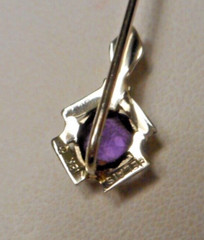 Antique Signed Belais Art Deco 18K White Gold Filigree & Amethyst Stickpin