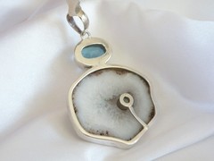 Huge Sterling Silver 925 Natural Heated Blue Topaz Modernist Pendant