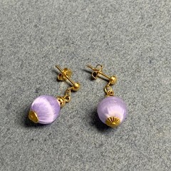 Satin Dangle Pierced Earrings .75 In Light Purple Beads Gold Fun Retro Vintage
