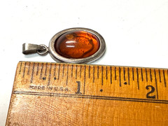 Vintage Sterling Silver 925 Baltic Amber Oval Pendant Cognac Honey Modernist