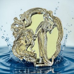 Art Nouveau Lady Mirror Brooch Silver Tone Vanity Beauty Pin