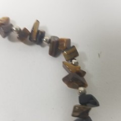 Beaded Necklace Vtg Brown Natural Stone Chips Silver Tone 19.5″