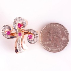 Vintage 1940’s 13k Rose Gold Palladium Ruby Diamond Brooch 1.91ctw 8.52g