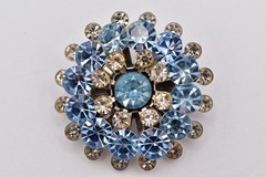 Vintage Sky Blue Rhinestone Starburst Brooch Crystal Silver Floral Pin 50s BinBI